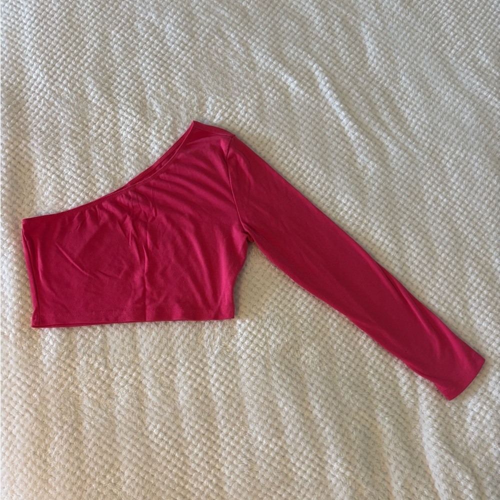 SHEIN Pink One-Shoulder Crop Top